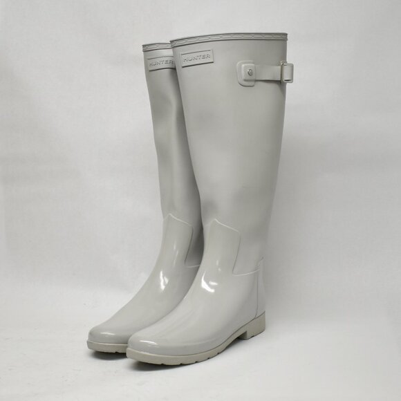 $225 Hunter Refined Gloss Tall Duo GLOSS  WaterproofSnow Boot LIGHT GREY 9 (G10) - Picture 1 of 7